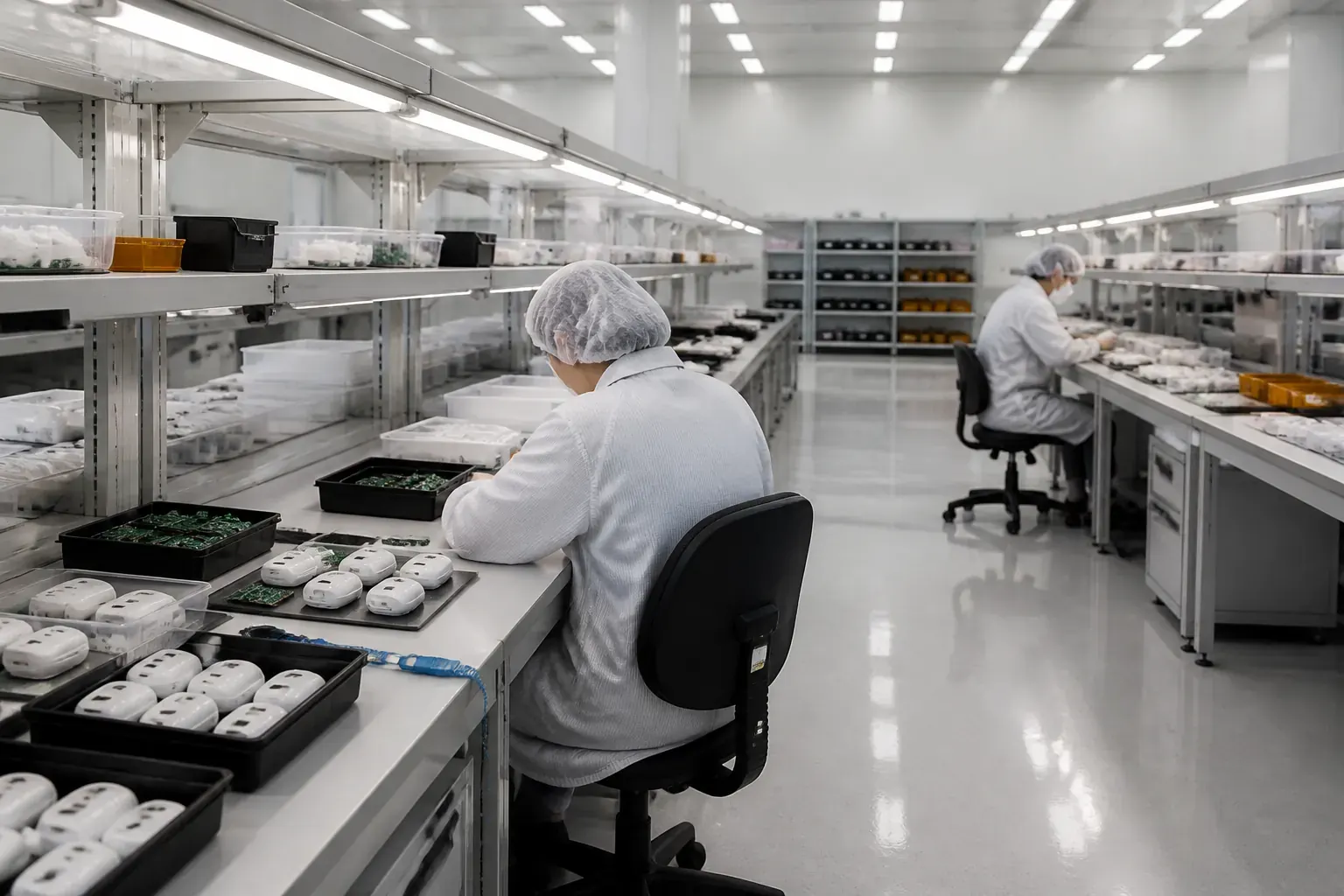 Trackers moving along the assembly line inside the Kingminson factory